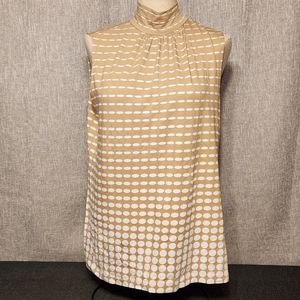 Studio Works Tank Top XL Tan and White Mock Turtleneck Collar Sleeveless